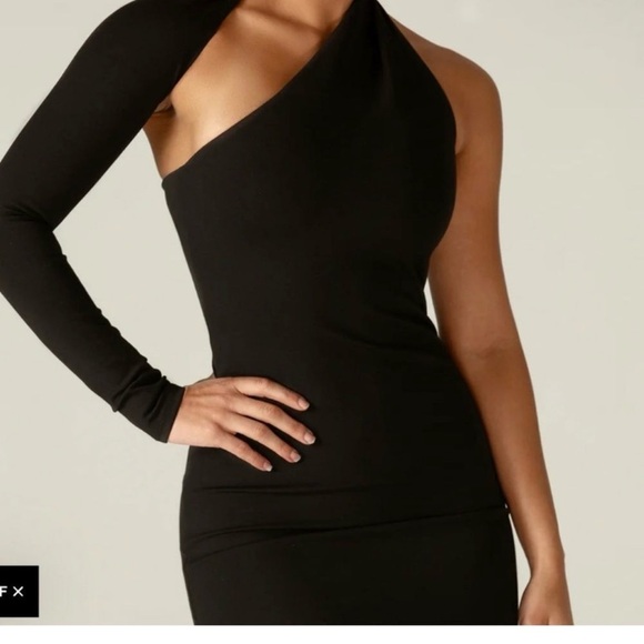 NEW Alieva Dasha Black Modern One Shoulder Mini Evening Dress Stretch Size L - Picture 2 of 15